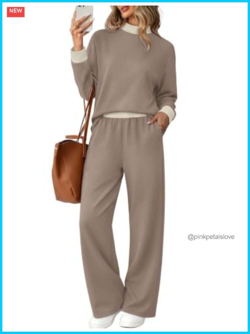 Sampeel Two Piece Set Mock Neck Long Sleeve Wide Leg Pants Loungewear